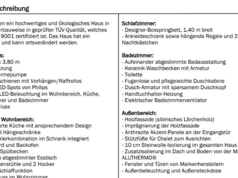 Tinyhouse - 25m2 - mit kompl. Inneneinrichtung inkl. Bad u. Küche