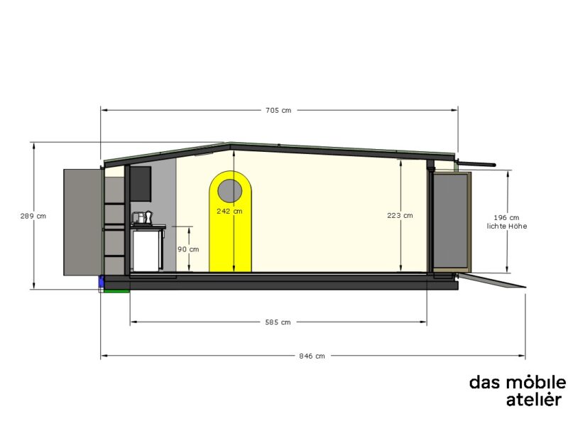 Mobiles Tiny House - Atelier als Arbeits- und Ausstellungsraum
